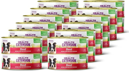Health Extension 95% Beef Grain-Free Wet Dog Food, High Protein Recipe, Limited Ingredients, Picky Eaters, Ideal for Sensitive Stomachs 5.5 oz (Case of 24)