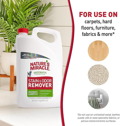 Nature’s Miracle Stain & Odor Remover, Tough on Dog Urine, Feces, Vomit, Drool and Other Organic Stains and Odors, 170 fl oz Refill
