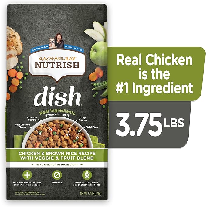 Nutrish Dish Premium Natural Dry Dog Food, Chicken & Brown Rice Recipe with Veggies & Fruit (Rachael Ray), 3.75 Pound Bag