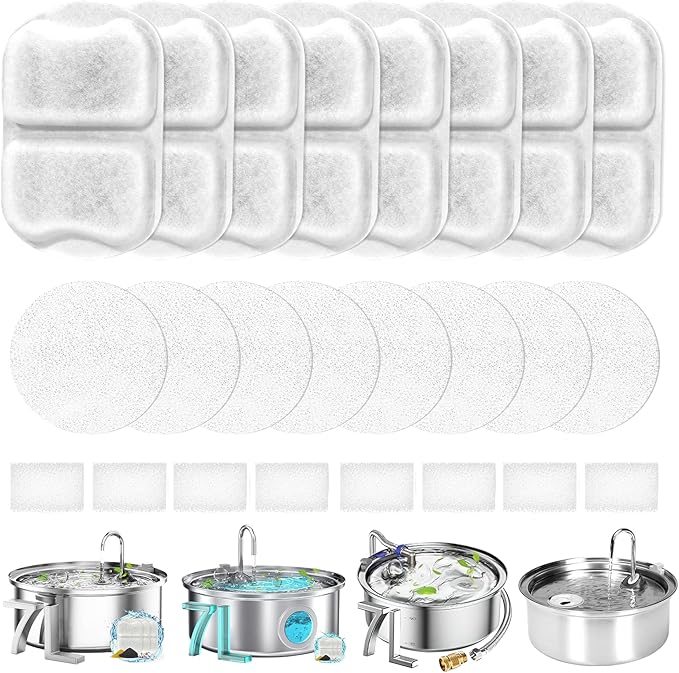 8 Sets Dog Water Fountain Filters Compatible with oneisall Fountain, Replacement Filters for 7L/230oz/1.8G Stainless Steel Dog Fountain