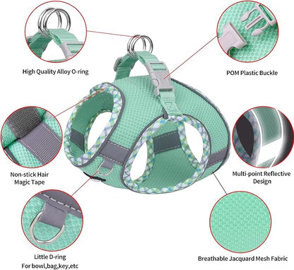 AIITLE Escape-Proof Dog Harness - Extra Soft Jacquard Fabric with Moisture-Wicking Lining, Adjustable Fit for Boston Terrier, Pekingese - Running, Playdates, Outdoor Adventures (Turquoise, L)