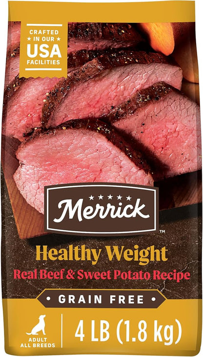 Merrick Premium Grain Free Dry Dog Food Weight Management Dog Food, Wholesome and Natural Kibble, Healthy Weight Recipe - 4.0 lb. Bag