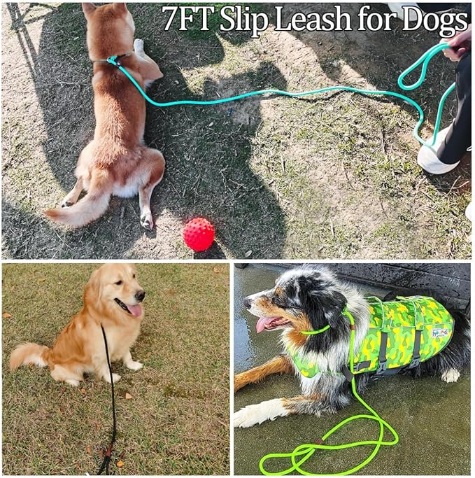 MayPaw Slip Lead Control Leash for Dogs No Pull, 13+ Colors Classic Dog Lead 7FT Pet Slip Leash, 1/4” Rope Leashes for Small Medium Animals (7ft*1/4", Blue)