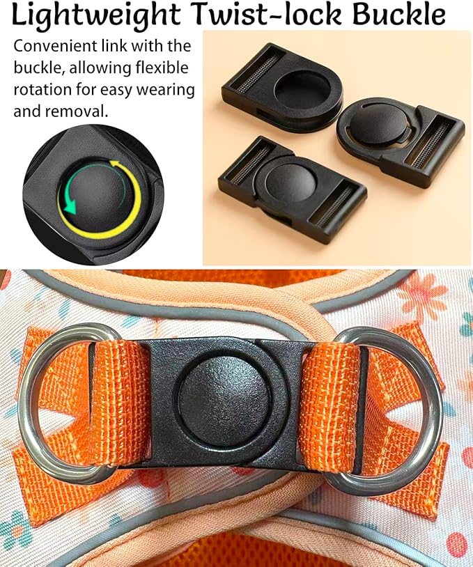 Mihqy Step in Dog Harness and Leash Set, Reflective Adjustable No Pull Dog Harness for Extra-Small/Small Dogs Puppy and Cats, Soft Padded Mesh Vest Harnesses for Girl and Boy Pets(Orange Floral,XXS)