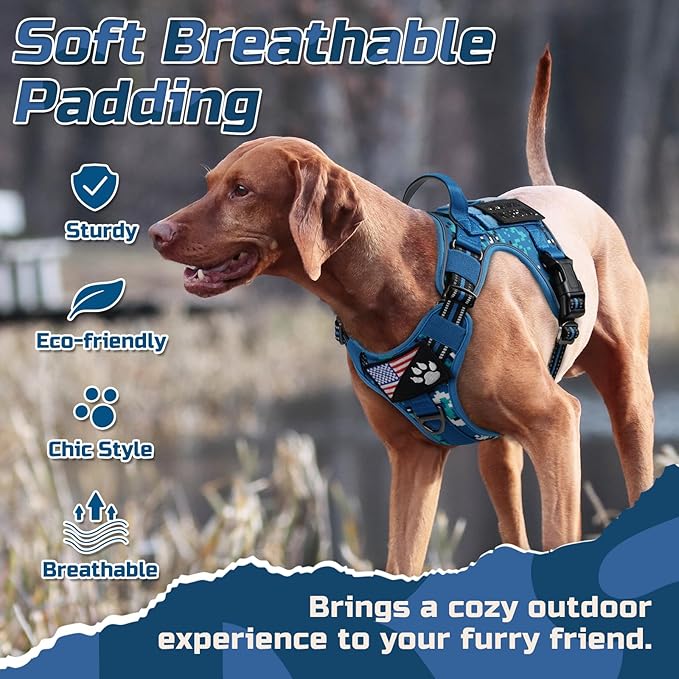 rabbitgoo Tactical Dog Harness for Small Dogs, No Pull Military Service Vest with Handle & Molle, Easy Control for Training Walking, Adjustable Reflective Straps, Blue Camo, S