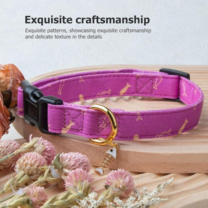 Cotton Handmade Dog Collar Cute and Distinctive Patterns Purple Fish with Pendant for Girl Boy Dogs Collars M