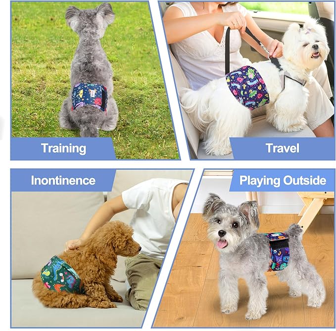 5 Pack Male Dog Diapers, Reusable Belly Bands for Male Dogs, High Absorbing, Small Size, Monster Color