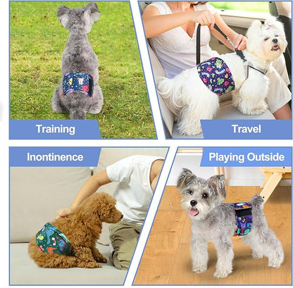 5 Pack Dog Diapers Male Reusable, Premium Belly Bands for Dogs, High Absorbing Male Dog Pee Wraps for Doggie in Incontinence or Excitable Urination and Training Cartoon L
