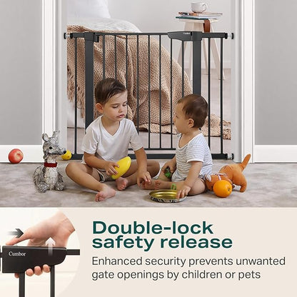 Cumbor 29.7-40.6" Baby Gate for Stairs, Mom's Choice Awards Winner-Dog Gate for Doorways, Pressure Mounted Auto-Close Pet Gates for Dogs Indoor, Safety Child Gate with Easy Walk Thru Door, Black