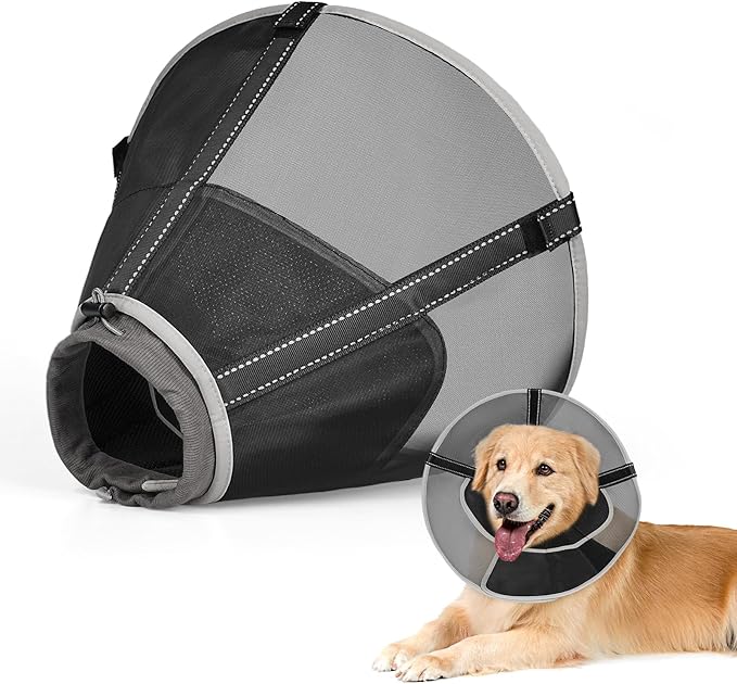 Breathable Mesh Dog Cone Collar with Soft Liner for Surgery, Elizabethan Recovery Alternative to Stop Licking,Pet Neck Collar for Large Medium Small Breeds(Black,2)
