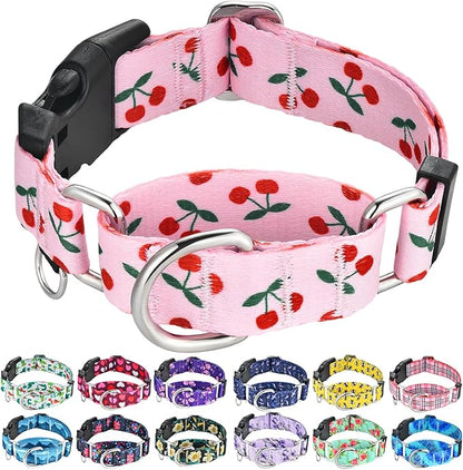 Martingale Dog Collar for Medium Dogs with Buckle No Pull Pink Girl Cute Dog Collars (Cherry, Medium)