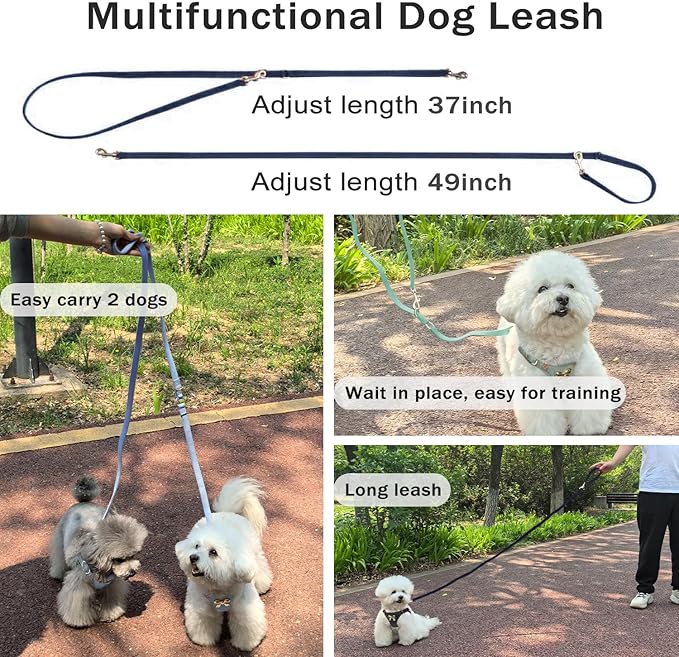 No Pull Dog Harness and Leash Set for Small Sized Dog Training Puppy Harnesses with Multifunction Dog Leash Soft Adjustable Denim No Choke Escape Proof Pet Harness for Small Medium Dog (Navy Blue S)