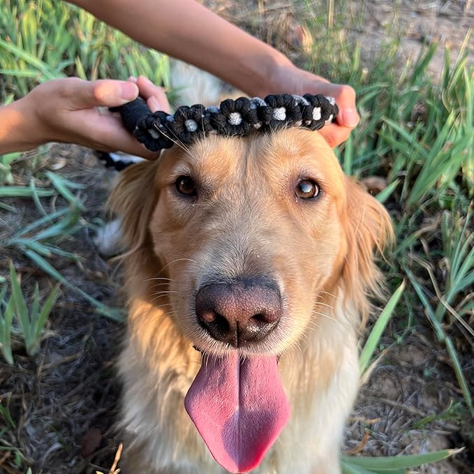 Handmade 5ft Braided Cotton Dog Leash with Unique Floral Handle, Durable and Stylish, Ideal for Small to Large Dogs, Black