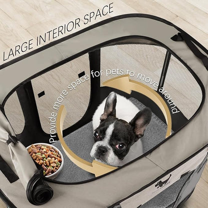Rest-Eazzzy Dog Playpen, Foldable Kitten Playpen for Medium Dogs, Portable Pet Puppy Playpen with Removable Shade Cover, Indoor Outdoor Travel Camping Use for Small Pets with Carrying Case (S, Grey)