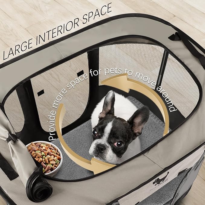 Rest-Eazzzy Dog Playpen, Foldable Kitten Playpen for Medium Dogs, Portable Pet Puppy Playpen with Removable Shade Cover, Indoor Outdoor Travel Camping Use for Small Pets with Carrying Case (XL, Grey)