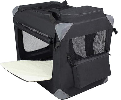 EliteField 3-Door Folding Soft Dog Crate with Carrying Bag and Fleece Bed (2 Year Warranty), Indoor & Outdoor Pet Home (36" L x 24" W x 28" H, Black)
