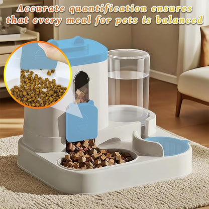 Gravity Cat Feeder and Water Dispenser, 2 in 1 Automatic Cat Feeder, 2 Pack Large Capacity Self Feeding for Small Medium Dog Puppy Kitten （Blue）