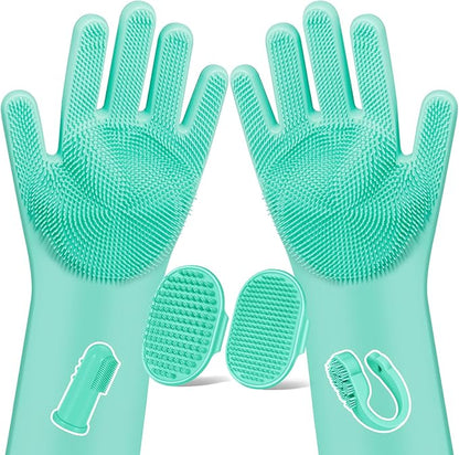 Augwind 6PCS Pet Grooming Kit for Dogs,Cats and Horses | Dog Washing Gloves | Dog Bath Brush | Dog Bath Gloves | Dog Shampoo Brush | Pet Grooming Gloves | Dog Bath Supplies (Green)