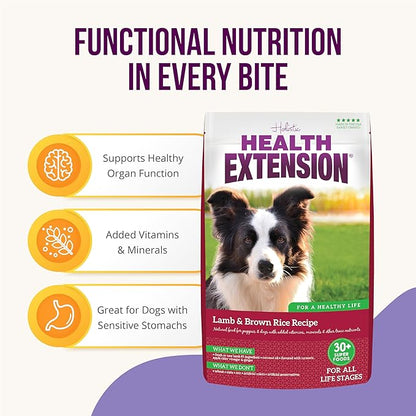 Health Extension Lamb & Brown Rice Dry Dog Food, Protein Packed Formula with Probiotics & Superfoods for Digestion & Coat Health (4 lb)
