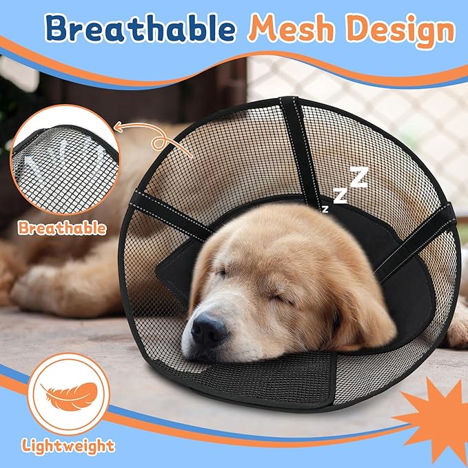 Dog Cone Collar to Stop Licking: Soft Mesh Recovery Collar After Surgery with Detachable Pad, Elizabeth Cone Alternative for Large Medium, Small Dogs, Normal Eating and Drinking (S,Black and Blue)