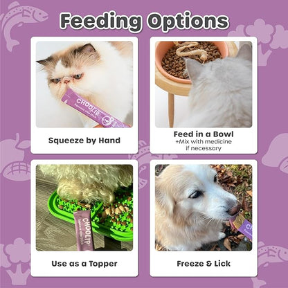 Choolip Squeeze Vita Stick Lickable Cat and Dog Treats, 7-Count Skin and Coat Support, Salmon and Pollack with Biotin and Vitamin E, Vet-Formulated