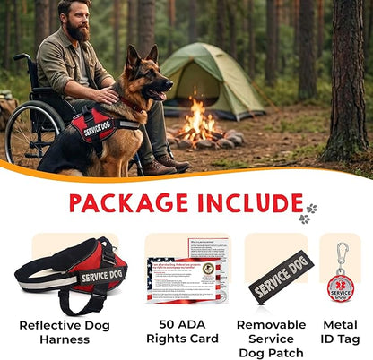 Service Dog Vest, ID Tag and ADA Info Cards - Harness in X Small to XX Large, Durable Metal Tag, 2-Sided Service Animal Cards. ESA Accessory Set