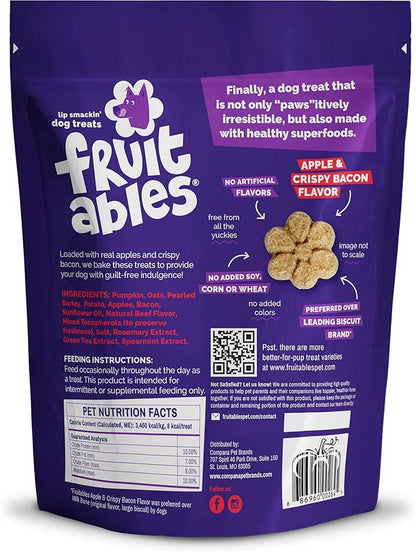 Fruitables Baked Dog Treats, Healthy Pumpkin Treat for Dogs, Low Calorie & Delicious, Made Without Wheat, Corn and Soy, Made in the USA, Allergy Friendly, Crispy Bacon and Apple Flavor, 20 oz