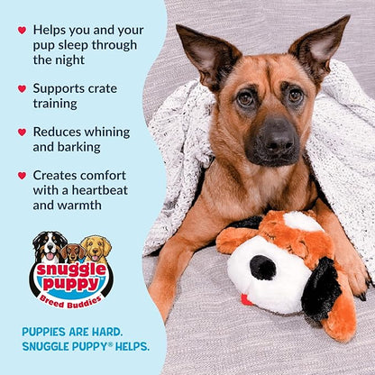 Snuggle Puppy Heartbeat Dog Toy for Puppies, Real-Feel Heartbeat, Calming Sleep Aid and Crate Training Comfort Toy with Heat Pack, Brown & White Beagle