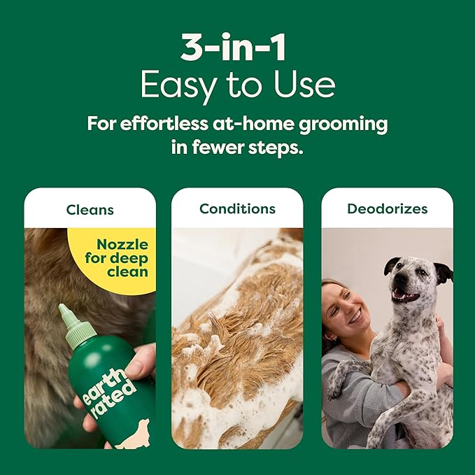 Earth Rated Deshedding Dog Shampoo, Hypoallergenic 3-in-1, Shampoo & Conditioner for Dogs & Puppies, Deodorizing, 98.5% Natural Origin Ingredients, 16 oz