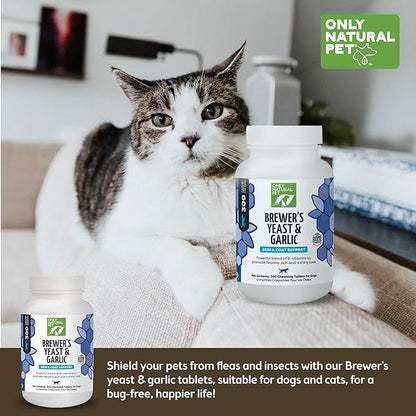 Only Natural Pet Brewer's Yeast & Garlic Chewables - All-Natural Flea & Tick Prevention for Dogs - Fortified with B Vitamins - Promotes Healthy Skin & Coat - 300 Count Tablet