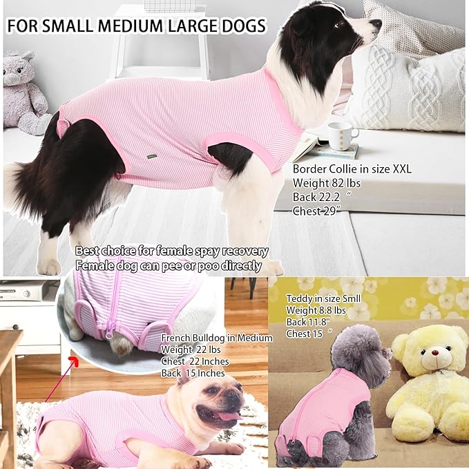 Dog Recovery Suit Pink Female Spay Surgical Large Shirt, Male Surgery Recovery Suit,Pink-White Striped XL