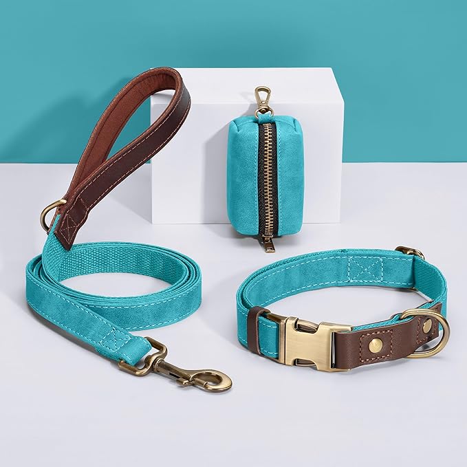 Didog Soft PU Leather Dog Collars for Medium Dogs,Classic Adjustable Dog Collars with Quick Release Metal Buckle,Easy Clean and Comfortable with Nylon Lining,Light Blue,M Neck 14-19"