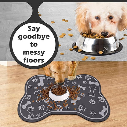 Dog Cat Food Mat,Rapid Absorbent Pet Feeding Mat, Bone Shaped Dog Placemat Water Bowl Mat with Rubber Backing,No Stains Dog Cat Food Mats Indoor, Pet Accessories Supplies 23"x36" Dark Grey