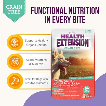 Health Extension Grain Free Buffalo & Whitefish Dry Dog Food - 30+ Superfoods and Probiotics for All Life Stages (23.5 lb)