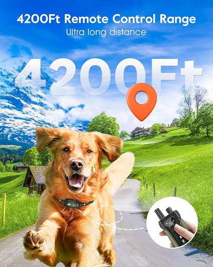 SLOPEHILL Dog Shock Collar,4200FT Dog Training Collar with Remote,IPX8 Waterproof E-Collar with Beep,Vibration,Shock,Flash Light,No Shock Mode,Electric Shock Collar for Small Medium Large Dogs,Green