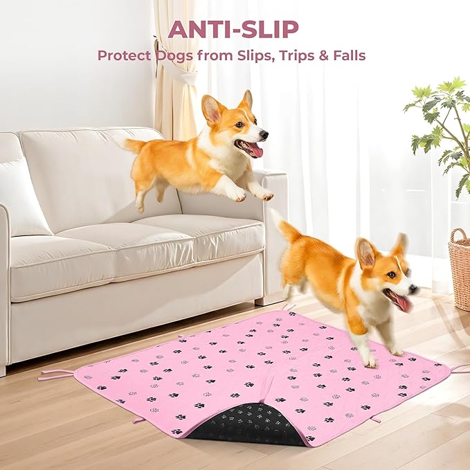 Fostanfly Washable Pee Pads for Dogs, 2 Pack Large 36"x41" Ultra-Absorbent and Leak-Proof Non-Slip Reusable Potty Training Pads for Dogs, Cats, Puppy, Potty of Add 8 Lanyards, Pink