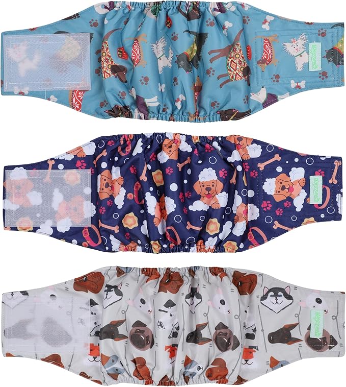 wegreeco Washable Male Dog Belly Band (Stylish Pattern)- Pack of 3 - Washable Male Dog Belly Wrap, Dog Diapers Male (Lovely Dogs, Small)
