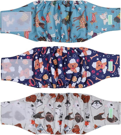 wegreeco Washable Male Dog Belly Band (Stylish Pattern)- Pack of 3 - Washable Male Dog Belly Wrap, Dog Diapers Male (Lovely Dogs, Small)