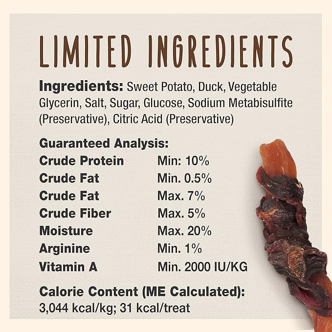 Cadet Gourmet Sweet Potato & Duck Wraps Limited-Ingredient Dog Chews, Healthy and Natural Training Treats for Small and Large Dogs, 14 oz
