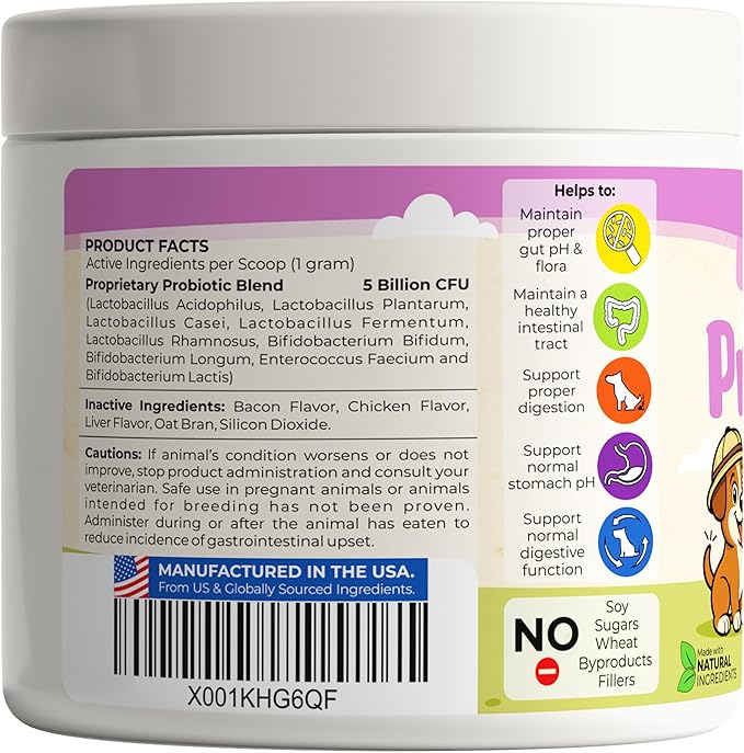 Probiotics for Dogs & Puppies–Extra Strength 9 Species, 5 Billion CFU per Scoop of Powder Digestive Enzymes for Dogs. Gut Fiber & Allergy Relief (2-Pack, 180 Scoops)