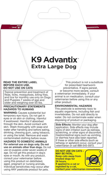 K9 Advantix Flea, Tick & Mosquito Prevention for Dogs Over 55 lbs. | Flea Drops for Extra Large Dogs | Apply Monthly | 2 Treatments