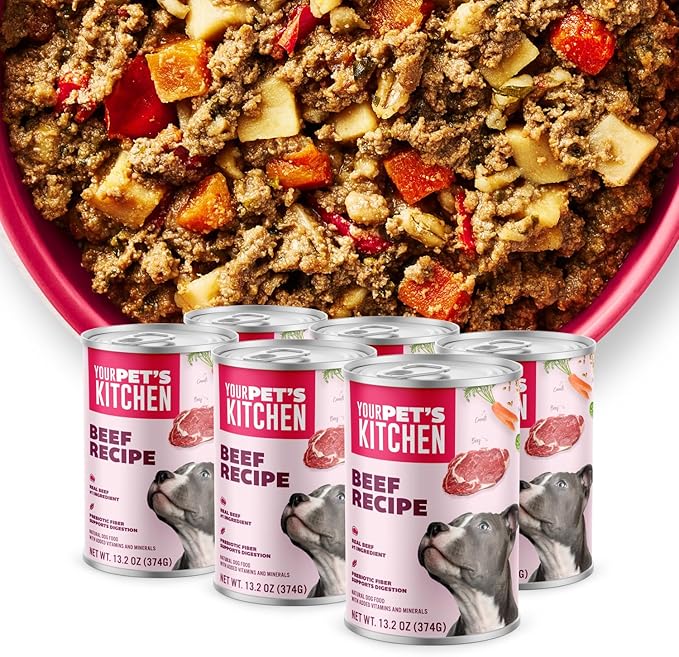 Your PET'S Kitchen Wet Dog Food, Beef Recipe - 13.2 oz Cans (Pack of 6), Made in The USA with Real Beef