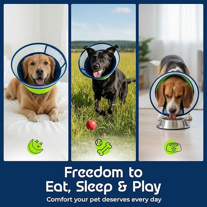 Premier Web Products Soft Dog Cone Collar To Stop Licking - Medium Dog Cone, Adjustable and Reversible Design, Non-Woven Breathable Fabric, Elizabethan Recovery Collar after Surgery for Cat, Blue