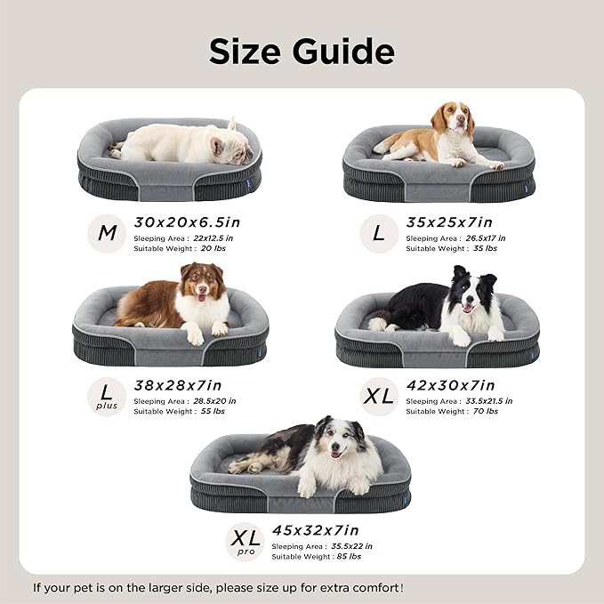 Bedsure XL Pro Orthopedic Dog Beds Large Sized Dog - 360° Oval Bolster Jumbo Dogs Bed for Senior Dogs with Waterproof Washable Cover, Extra Large Pet Sofa Couch with Ultra-Soft Fleece, Grey, 45"