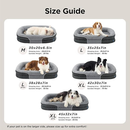 Bedsure Orthopedic Dog Beds Large Sized Dog - 360° Oval Bolster Large Dogs Bed for Senior Dogs with Waterproof Washable Cover, Big Comfort Pet Sofa Couch with Ultra-Soft Fleece, Grey, 35"