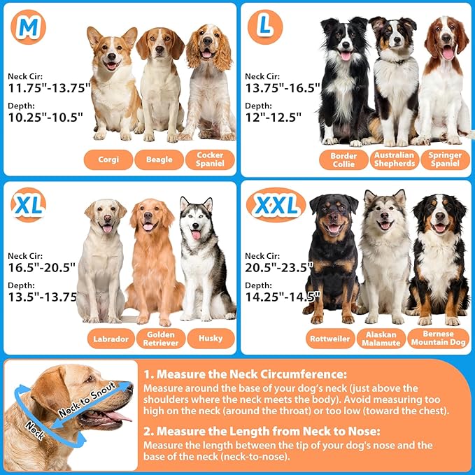 Extended Dog Cone to Stop Licking, Adjustable Depth, Transparent Recovery Collar for Large Medium Dogs, Soft E-Collar After Surgery Neuter with Reflective Strip for Night Visibility M