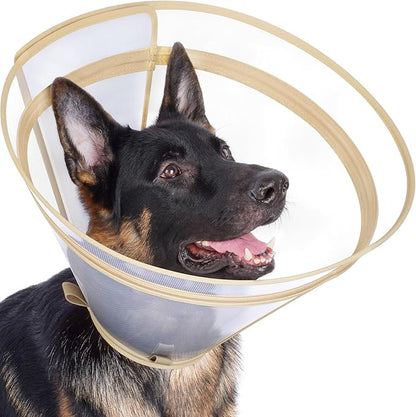 Dog Cone to Stop Licking, Clear Recovery Collar with Detachable Zipper, Sturdy Elizabethan Collar for Large Medium Small Dogs, Soft Adjustable Cone After Surgery Patented, Khaki S