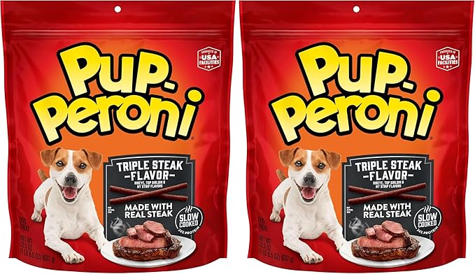 Pup-Peroni Dog Treats, Triple Steak Flavor, 22.5 Ounce, Ribeye, Top Sirloin, NY Strip Flavors (Pack of 2)