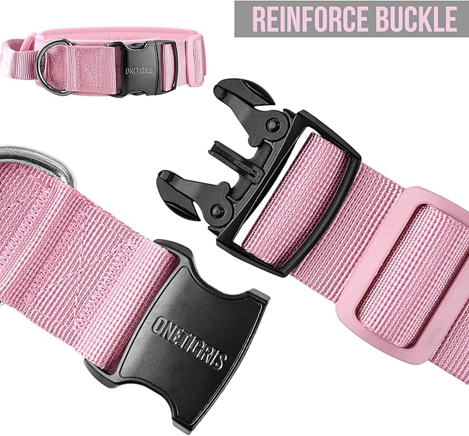 OneTigris Tough Dog Collars, Tactical Dog Collar with Handle, Milltary Adjustable Dog Collar with Heavy Duty Metal Buckle for Training (Pink, S)