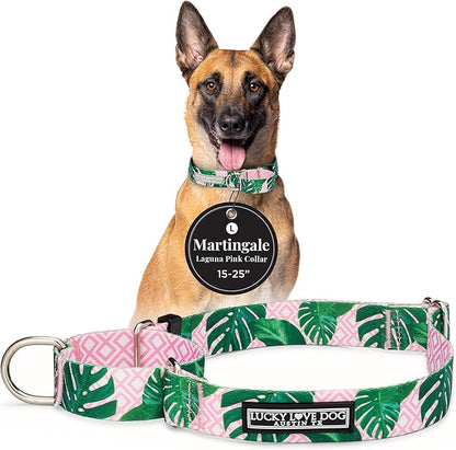 Lucky Love Dog Martingale Dog Collar - Adjustable, No-Slip, Comfortable, Durable, Soft Webbing & Stylish Patterned Collar for Male and Female Dogs Ideal for Training & Walking - Laguna, Large